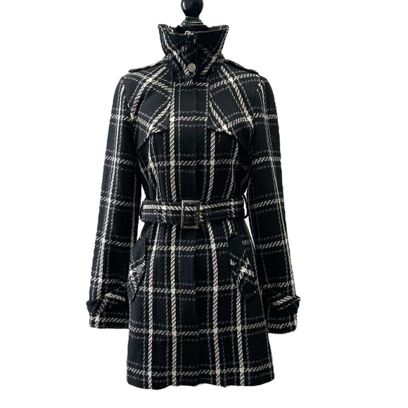Ricki’s Chic Black Grey White Plaid Coat Belted Size XS - Picture 1 of 16
